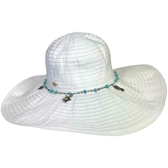 Capelli of New York White Sun Hat with Turquoise Beads - Picture 4 of 7